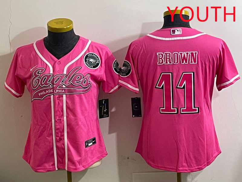 Youth Philadelphia Eagles #11 Brown Pink Jointly Name 2025 Nike Limited NFL Jersey style 7->youth nfl jersey->Youth Jersey